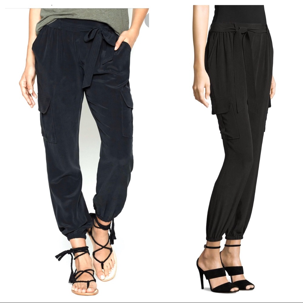 Joie Aliza Black 100% Silk Cargo Jogger Pants XS